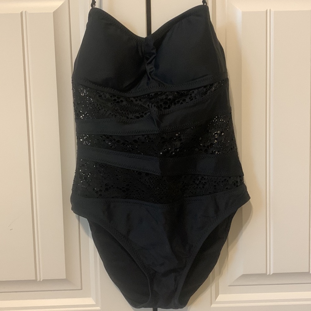Mossimo Black One-Piece with Mesh Paneling